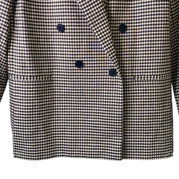 Rebecca Taylor Plaid Check Double-Breasted Blazer Linen Blend Lined in Expresso - Picture 6 of 16